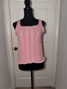 LOFT Pink Crochet Knit Tank Top